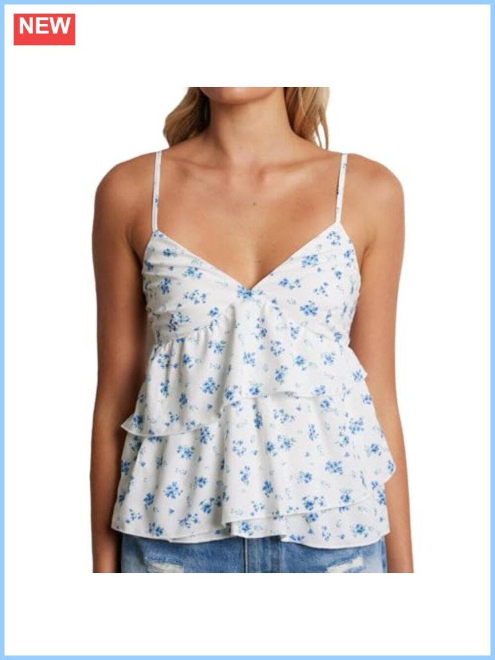 Y2K Floral Babydoll Tank Top Spaghetti Strap Ruffle Cami Peplum Crop Top